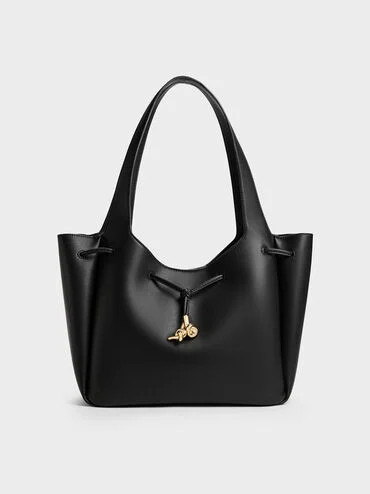 Mila Metallic-Knot Drawstring Tote Bag
    
         - Black | Charles & Keith UK