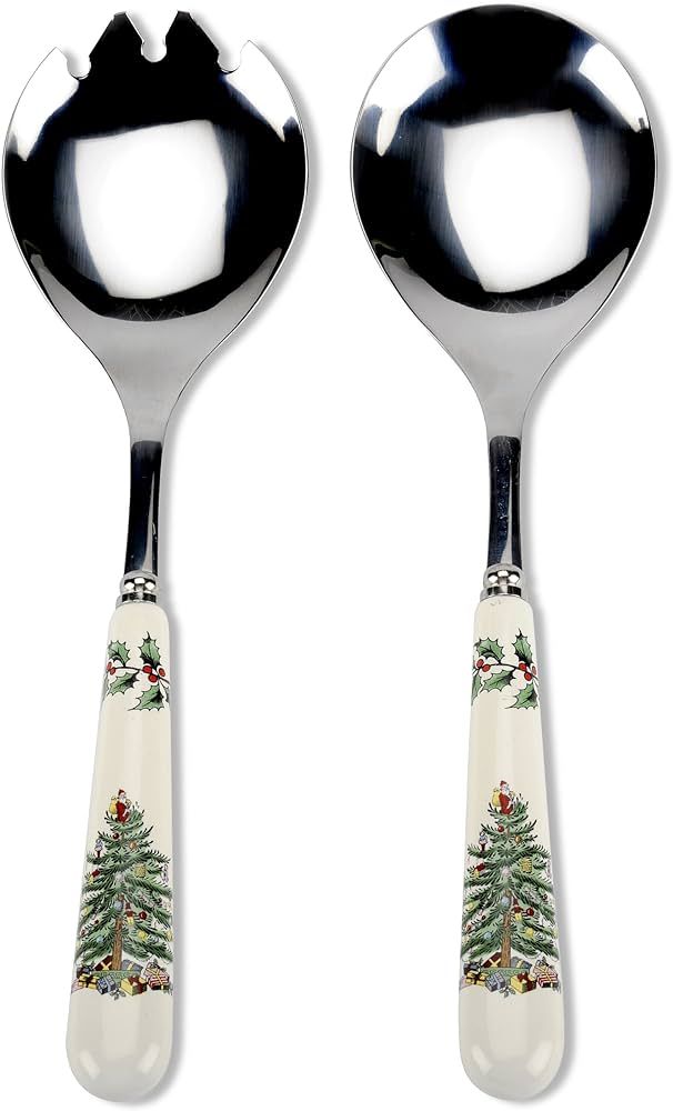 Spode Christmas Tree Set of 2 Salad Servers | 10 Inch Salad Serving Set | Made from Stainless Ste... | Amazon (US)