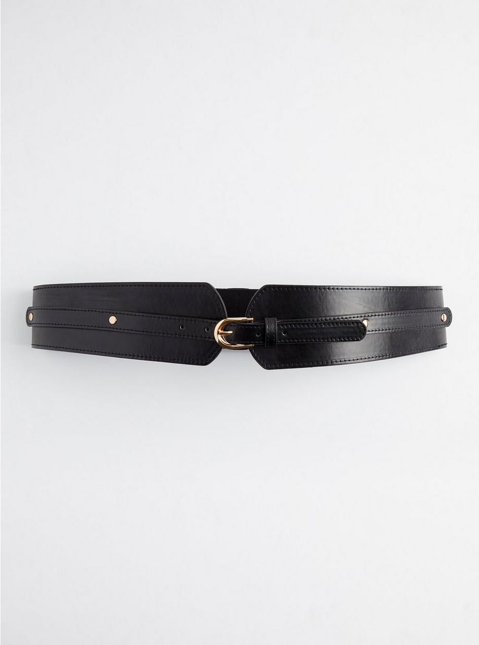 Stretch Waist Buckle Belt - Faux Leather Black | Torrid (US & Canada)