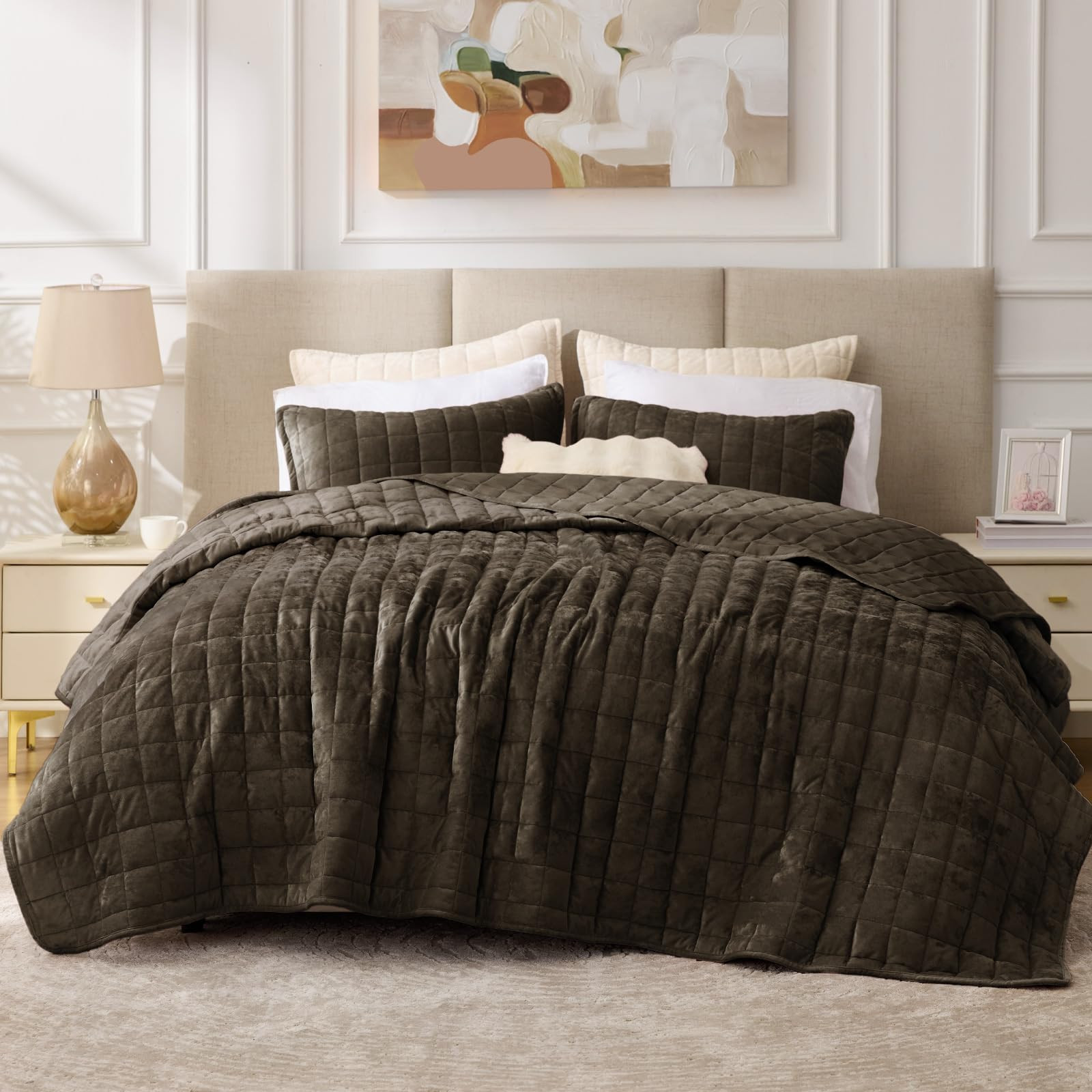 BEDELITE Velvet Quilt Set King Size - Luxury Velvet Comforter Bedding Set 3 Pieces, Soft Cozy Moc... | Amazon (US)