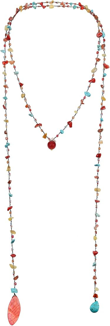 AeraVida Trendy Wrap Around Layers of Simulated Blue Turquoise, Red Coral, And Mixed Stones on Co... | Amazon (US)