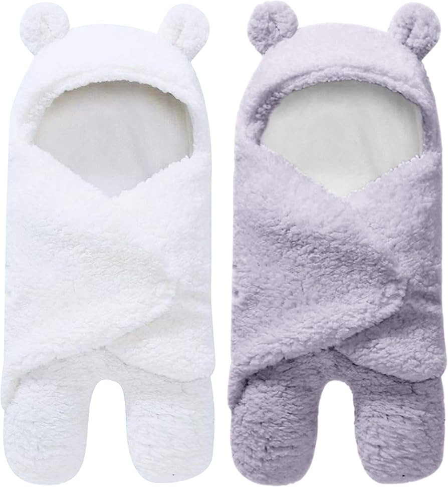2 Pack Ultra Warm Sherpa Plush Baby Sleeping Swaddle Wrap - Newborn Essentials Must Haves for 0-6... | Amazon (US)