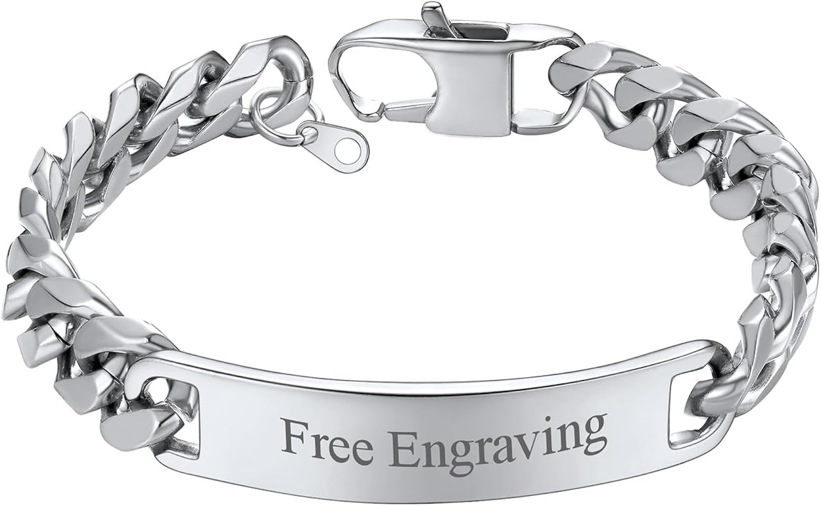 ChainsHouse Personalized ID Bracelet for Men Women Stainless Steel Cuban Curb Link Chain Custom E... | Amazon (US)