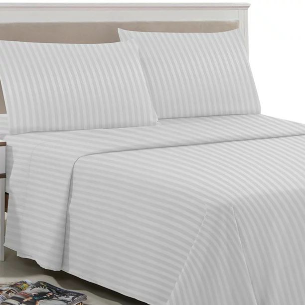 Burshed Microfiber Bedding Set - Striped Bed Sheet Set Queen Size, Wrinkle Free, Grey | Walmart (US)