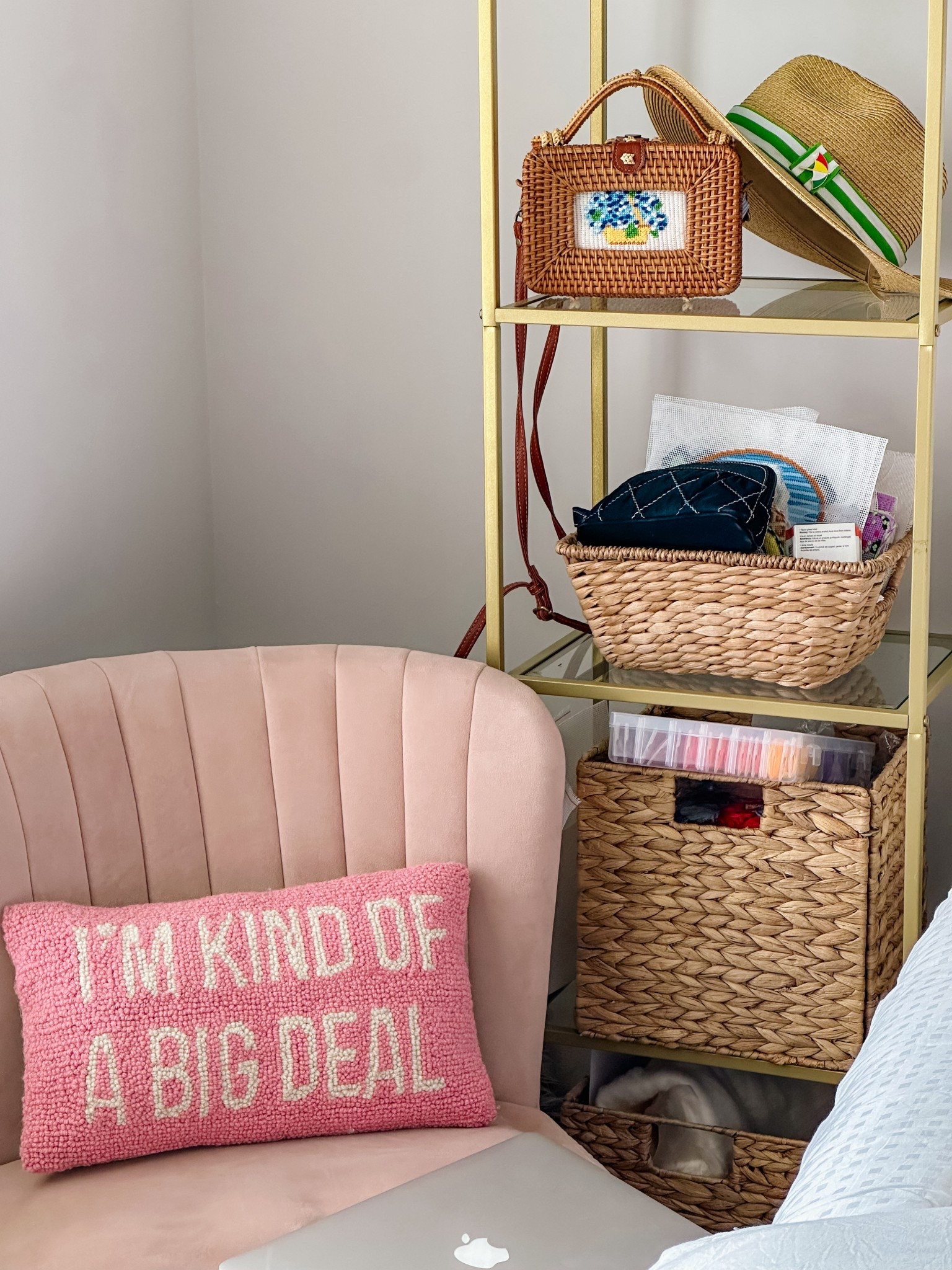 My needlepoint corner!! This little space lives in my office, and I love having all my stitches in one cute little place!! 🪡🩷

#LTKHome