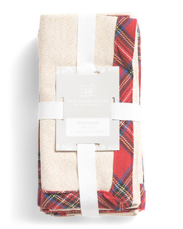 Set Of 12 Plaid Border Napkins | TJ Maxx
