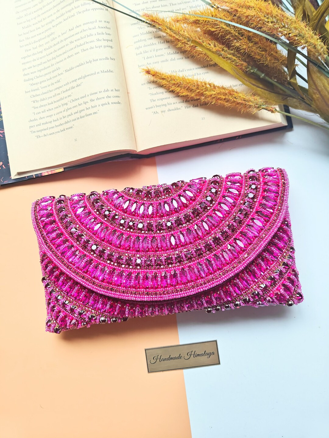 Hot Pink Beaded Clutch, Crystal Embellished Purse, Pink Beaded Handbag, Party Evening Clutch, Gif... | Etsy (US)