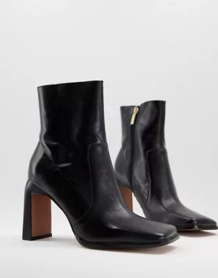 ASOS DESIGN Embrace leather high-heeled square toe boots in black | ASOS | ASOS (Global)