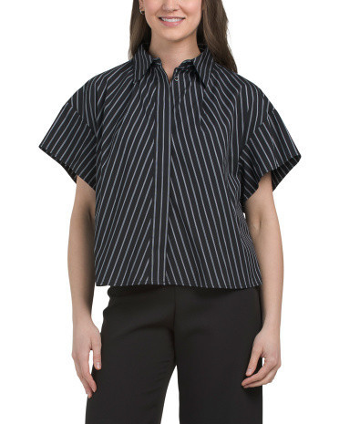 Short Sleeve Button Down Top For Women, Cotton | TJ Maxx