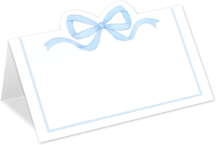 Whaline 100Pcs Blue Bow Place Cards 2 x 3.5 Inch Bow Knot Tent Name Cards Blue White Blank Seat A... | Amazon (US)