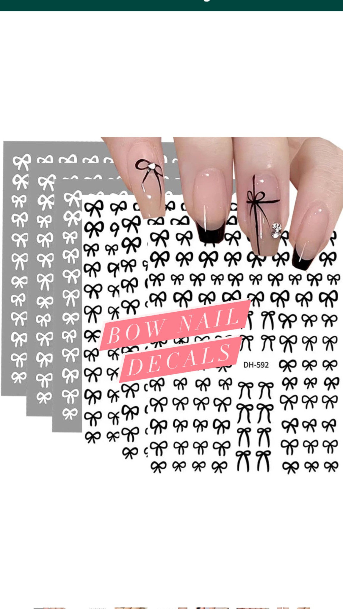 I’ve been obsessed with the bow nail trend but I’m not a manicure bb so I’ve been hunting down bow stickers and decals to do an at home version. These are some of my favorites 

Would also make a great Christmas gift add on ir stocking stuffer 

Amazon | Etsy | bows | at home mani | diy manicure | at home manicure 