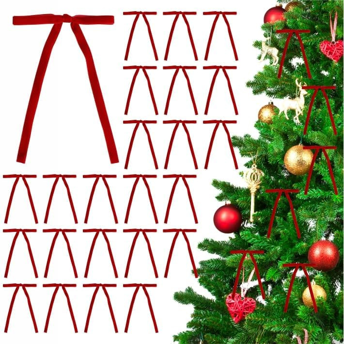 30 Pcs Velvet Bows for Christmas Tree, Elegant Dark Christmas Ornaments, 5x7 in (3/8") Pre-Tied R... | Amazon (US)