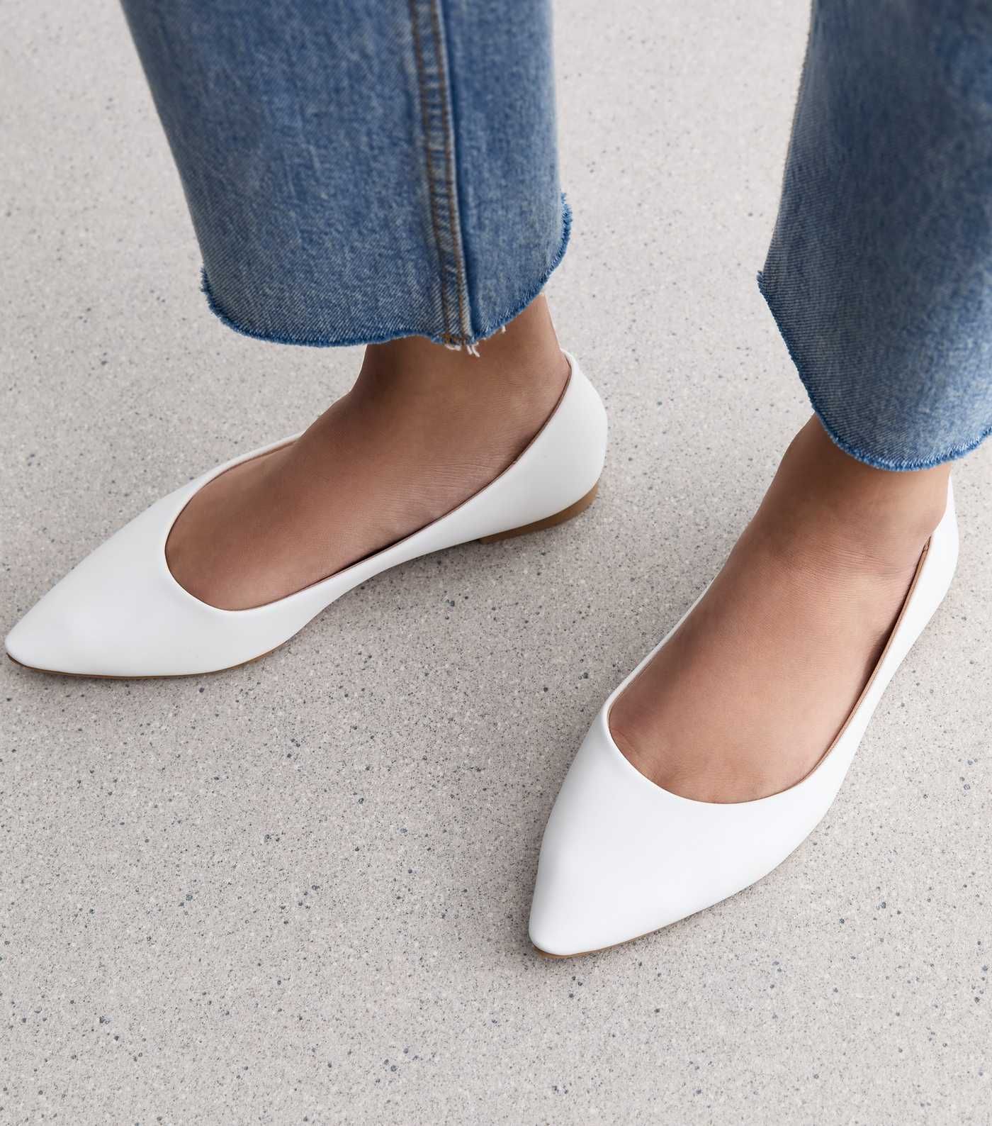 White Leather-Look Pointed Ballerina Pumps | New Look | New Look (UK)