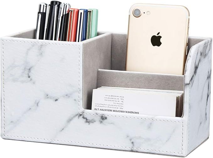 KINGFOM PU Leather Desk Organizer Pen Pencil Holder Business Name Cards Remote Control Holder | Amazon (US)