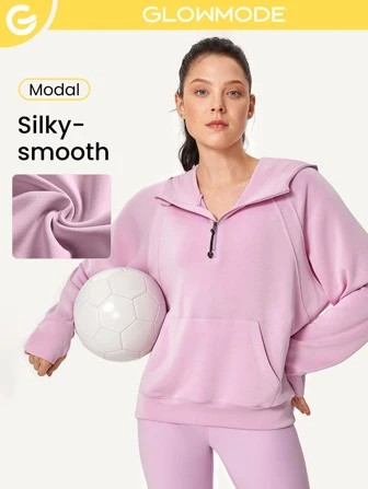 GLOWMODE Modal Silk Touch Oversized Half-Zip Hoodie | SHEIN