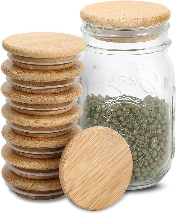 Mason Jar Lids - Reusable canning lids Bamboo Wooden mason jar Lids, Food Grade Material Silicone... | Amazon (US)