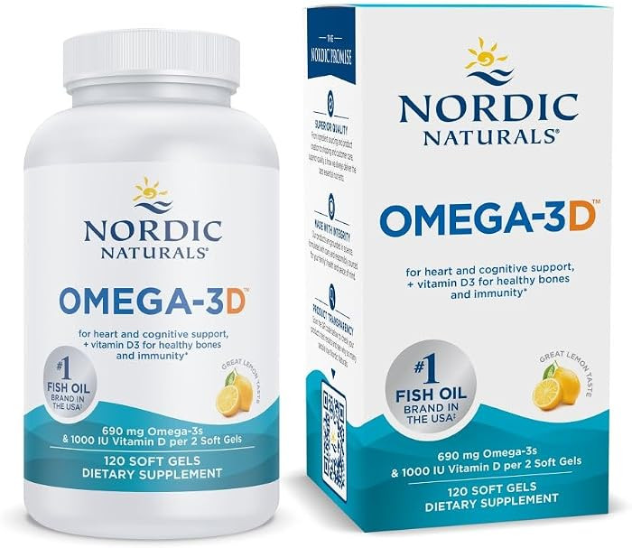 Nordic Naturals Omega-3 + Vitamin D3, EPA & DHA, Lemon - 120 Count | Amazon (US)