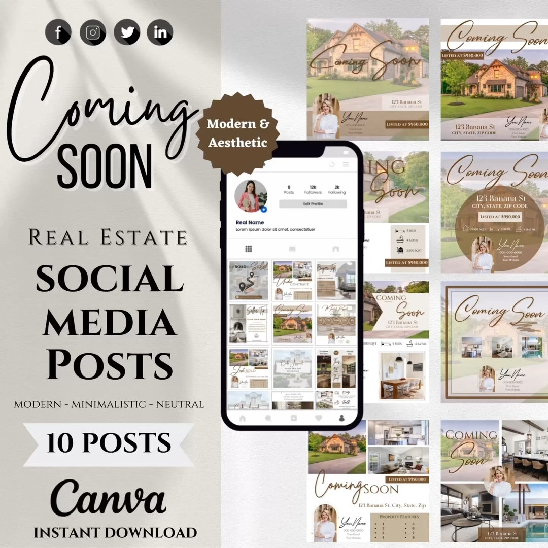10 Coming Soon Social Media Posts | Real Estate Instagram Posts | Realtor Marketing | Canva Templates