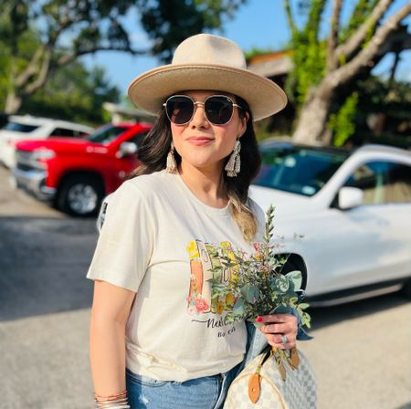 Book club ootd custom t shirt 
Gigi pip rancher hat
Quay gold frame sunglasses
Budhagirl bangles 

#LTKSeasonal #LTKfindsunder50 #LTKstyletip