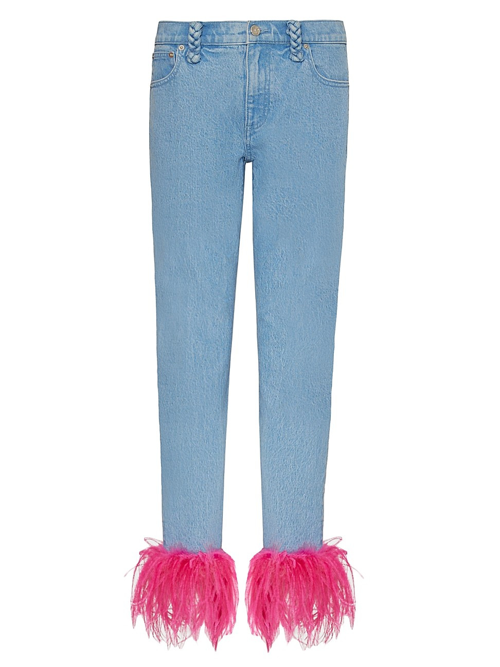 Women's Gale Feather-Trim Skinny Jeans - Mid Wash - Size 30 - Mid Wash - Size 30 | Saks Fifth Avenue