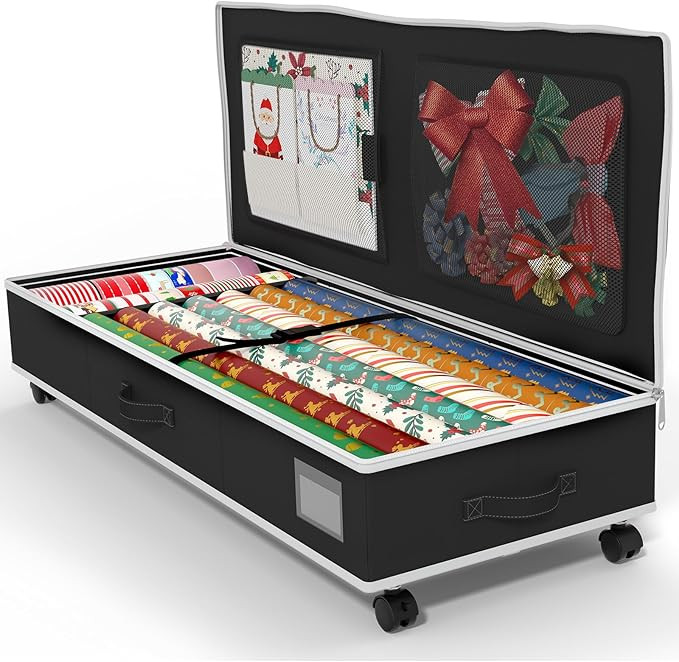 GoMaihe Wrapping Paper Storage with Wheels: Under-bed Gift Wrap Organizer & Container for Christm... | Amazon (US)