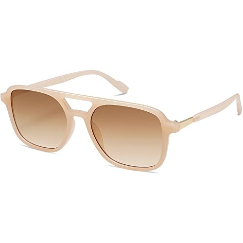 SOJOS Retro Aviator Sunglasses for Women Men,Trendy Rectangle Womens Mens Shades Sun Glasses SJ2202 Milky Cream Frame Brown Lens | Amazon (US)
