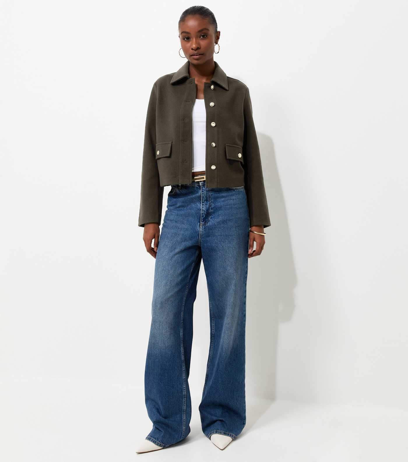 Dark Khaki Button Front Collared Shacket | New Look | New Look (UK)