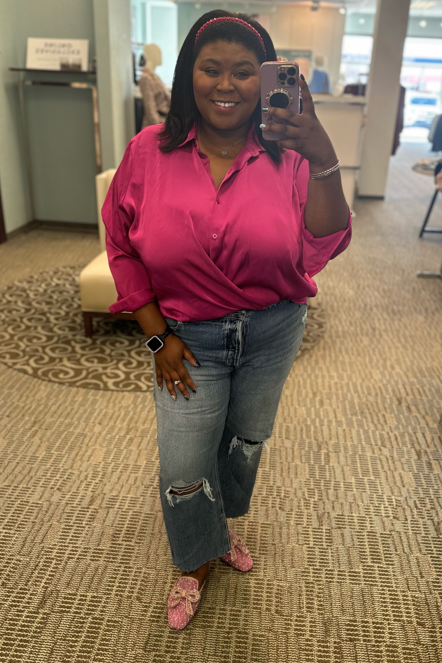 Casual workwear | Goldie blues denim | mules | satin top

#LTKplussize #LTKshoecrush #LTKworkwear