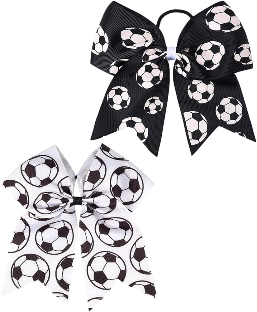 Soccer Cheer Bow Football Ponytail Holder Bowknot Soccer Hair Tie Soccer Ball Hair Bow PHB05 (2 P... | Amazon (US)