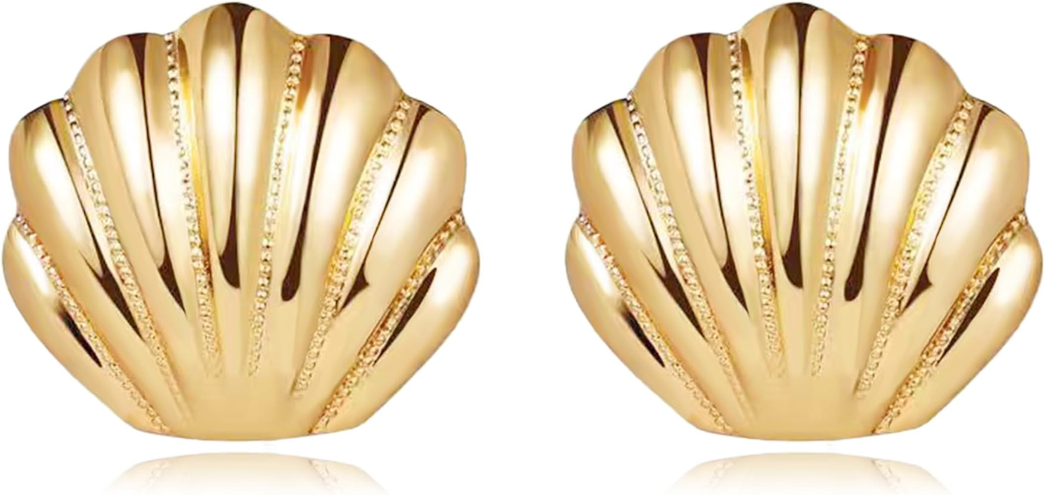 SmileBelle Gold Shell Earrings for Women, 14k Gold Starfish Stud Earrings as Summer Earrings for ... | Amazon (US)