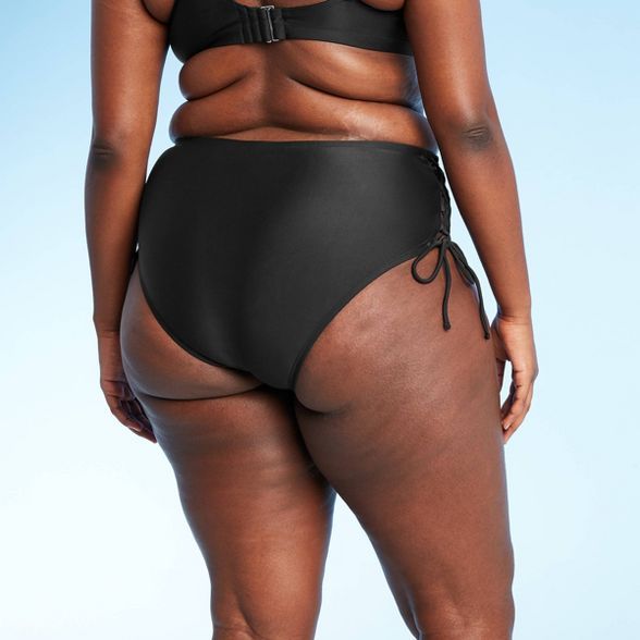 Juniors' Plus Size Lace-Up High Waist Bikini Bottom - Xhilaration™ Black | Target