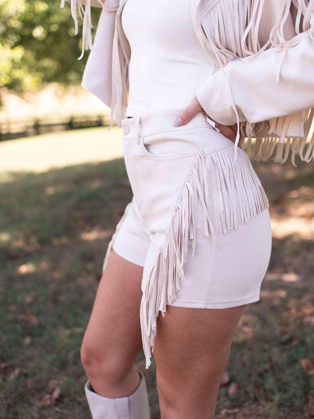 Festive Fringe Faux Suede Shorts | Lane 201 Boutique