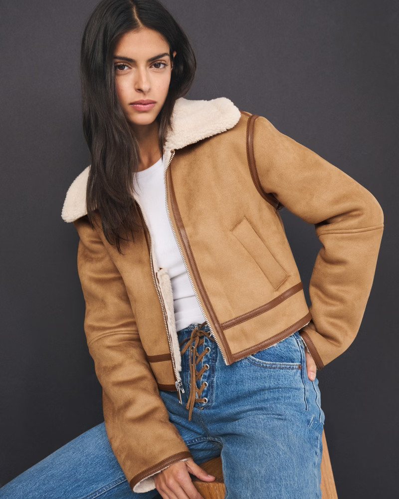 Women's Short Vegan Leather Shearling Coat | Women's Coats & Jackets | Winter Coat Outfit | Abercrombie & Fitch (US)