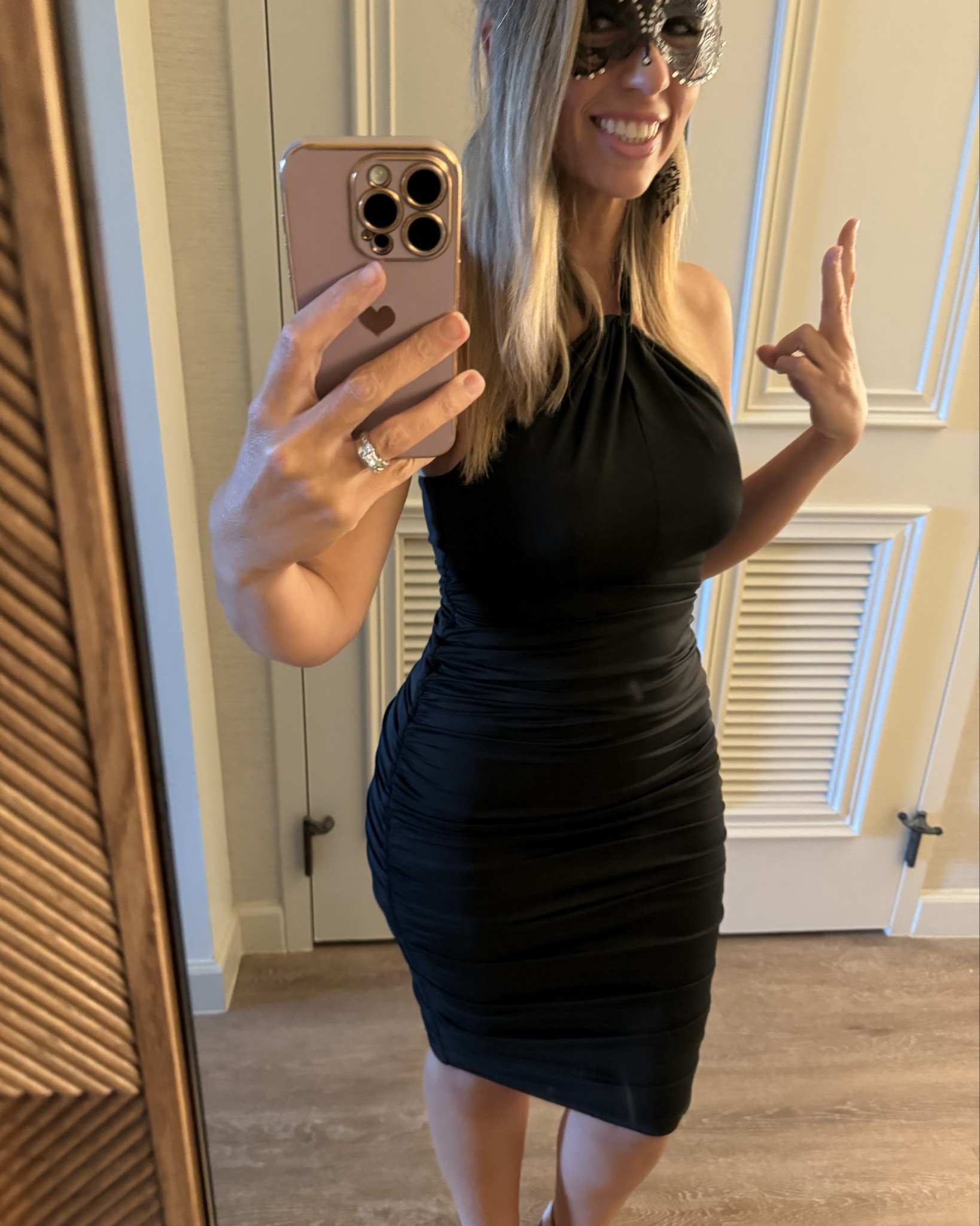 Wearing a size small. We had a gala to go to hence the mask 🤭 | dress is soft and ruched in the right places | Women's Bodycon Sleeveless Backless Ruched Halter Neck Party Club Cocktail Midi Dress

#LTKStyleTip #LTKFindsUnder50