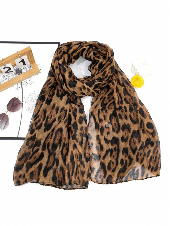 Boho 1pc Fashionable Leopard Print Batik-Style Soft Lightweight Women's Scarf Shawl, Suitable For... | SHEIN