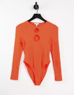 Topshop long sleeve circular cut out body in orange | ASOS (Global)