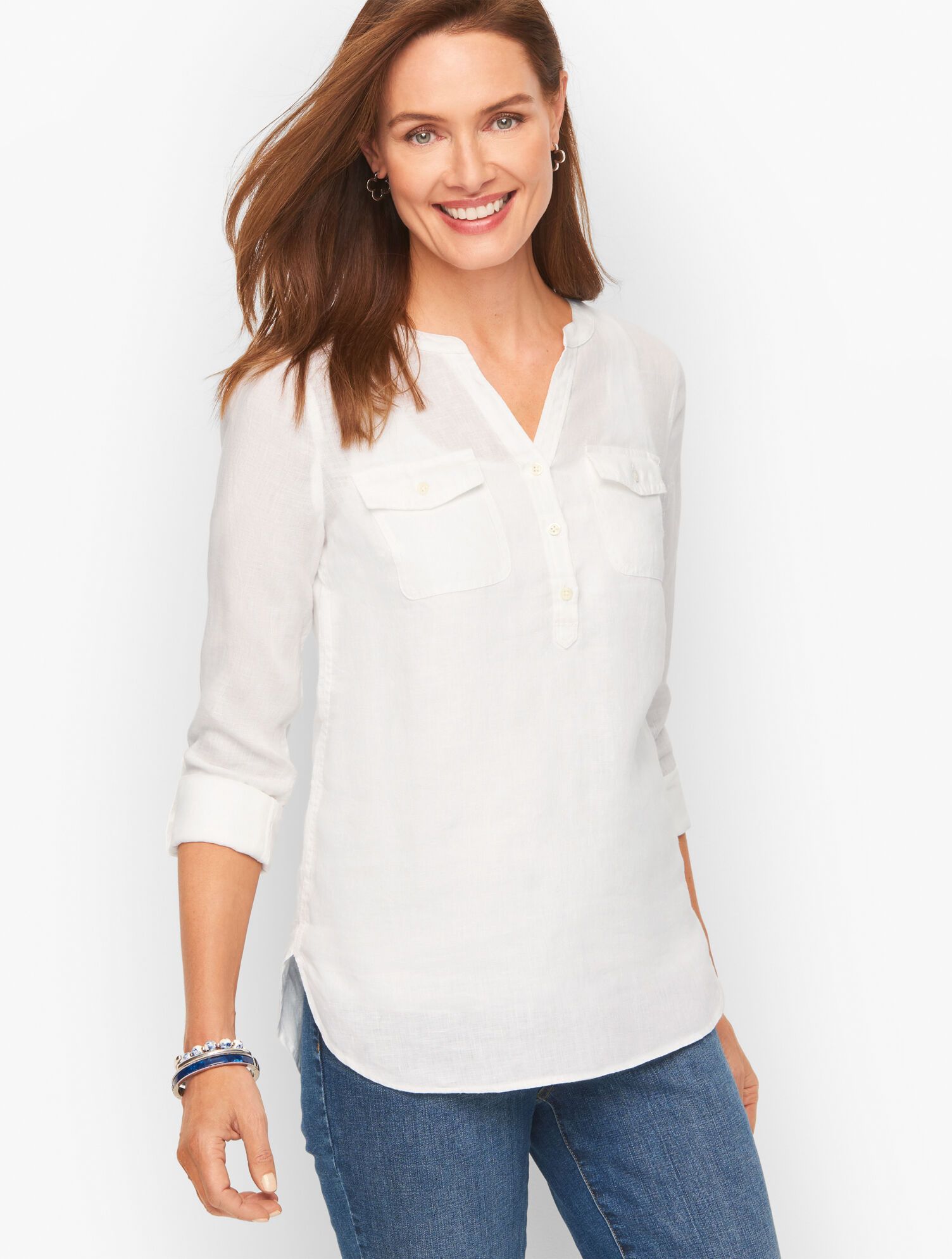 Linen Band Collar Popover | Talbots