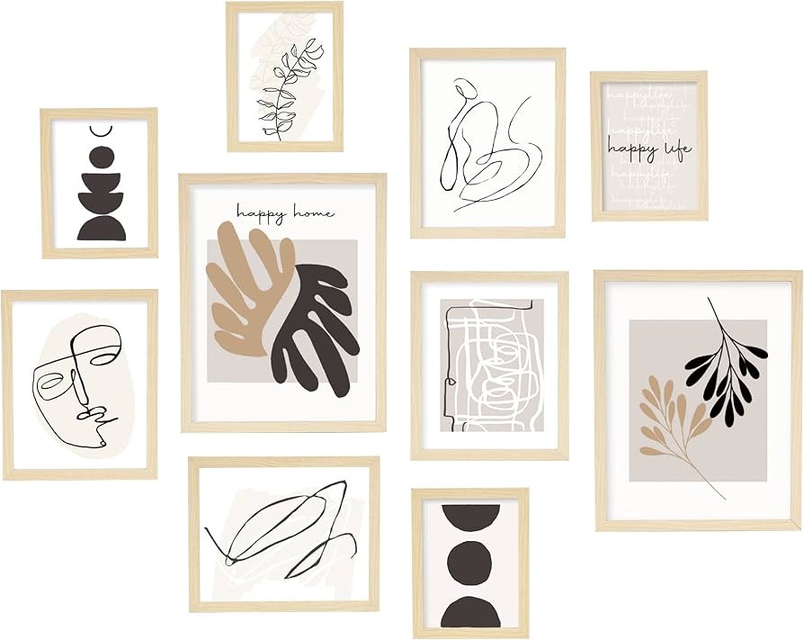 ArtbyHannah Neutral Gallery Wall Frames Set of 10 with Decorative Minimalist Art Prints and Pictu... | Amazon (US)