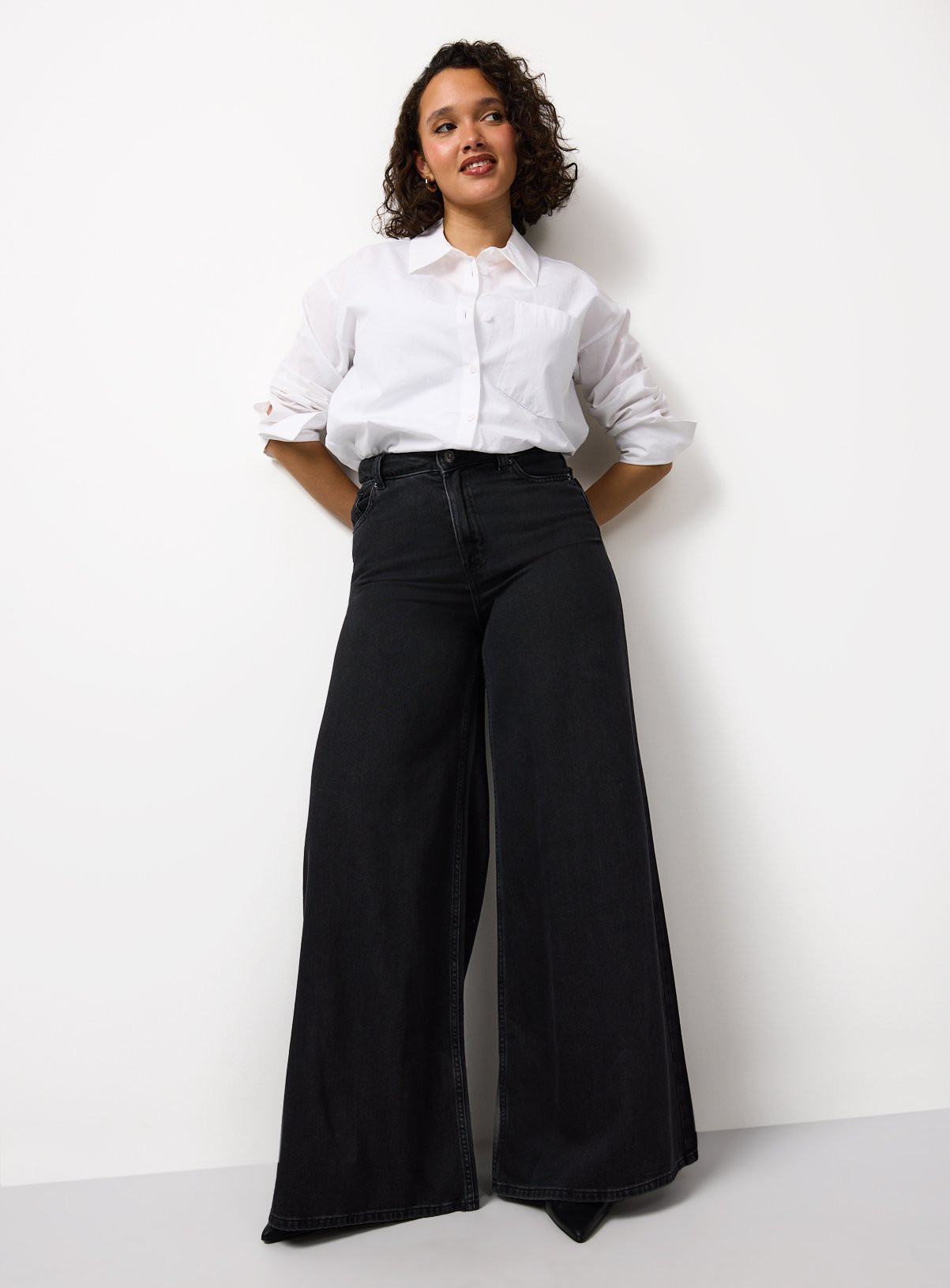 Washed Black Denim Flared Palazzo Jeans 16S | argos.co.uk