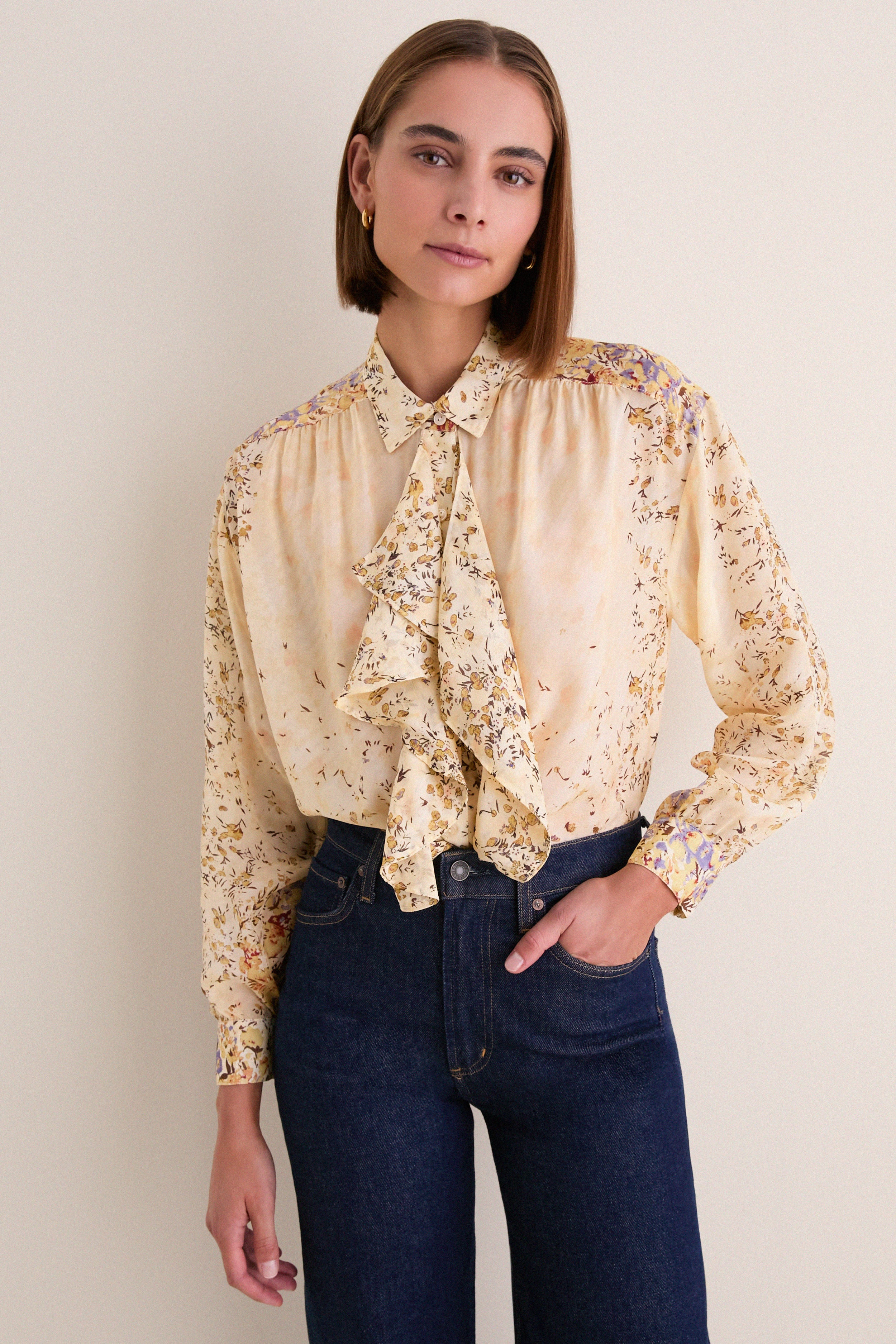 Forsythia Gesture Long Sleeve Silk Blouse | Tuckernuck (US)