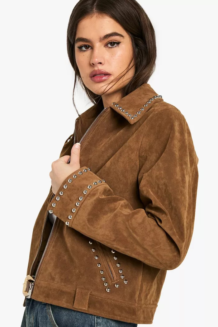 Suede Look Studded Jacket | boohoo (US & Canada)
