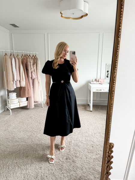 New arrival from Walmart! This black cutout midi dress is so spring. I paired it with these white bow heels. This would make a great date night outfit  

#LTKstyletip #LTKfindsunder100 #LTKshoecrush
