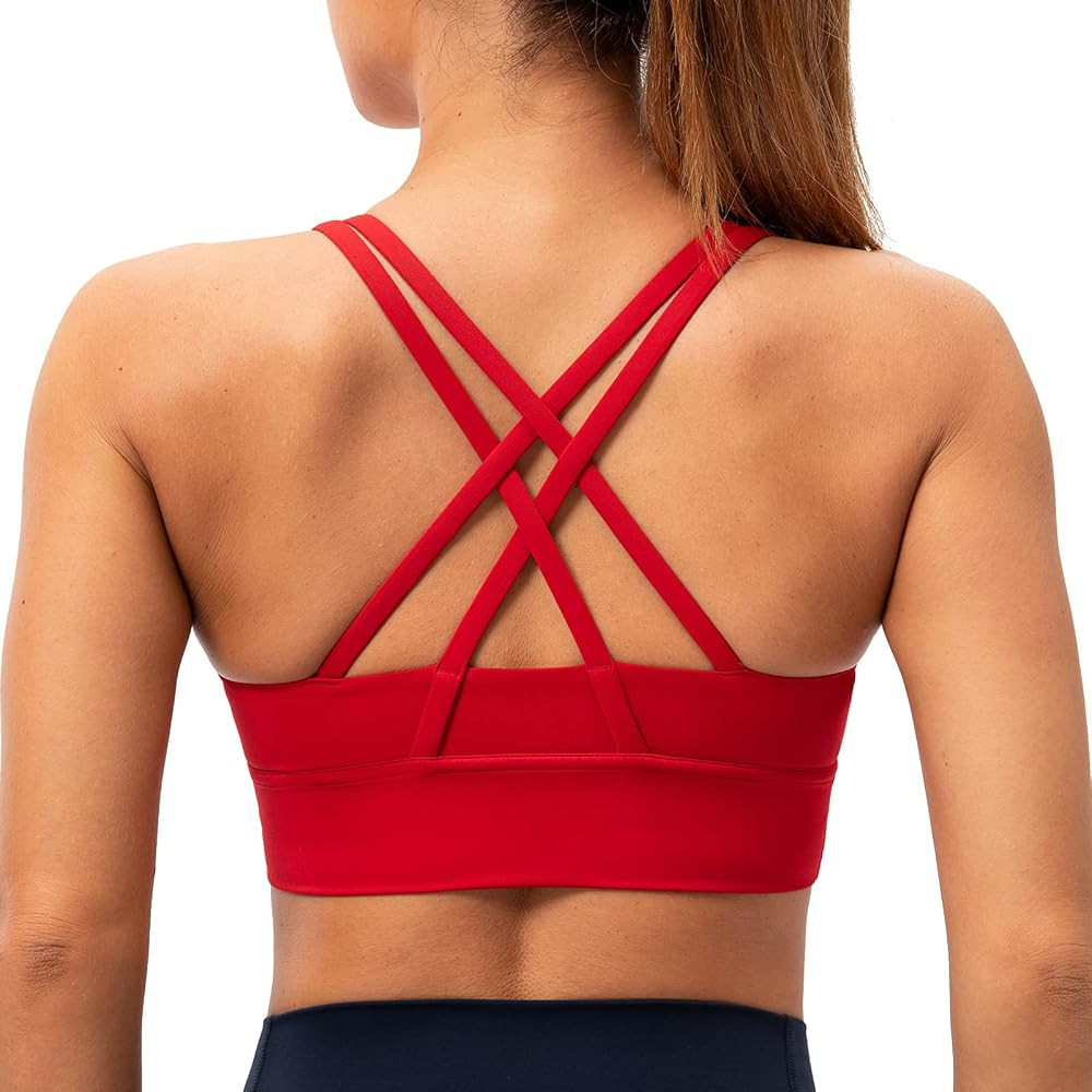 Lavento Strappy Sports Bras for Women Longline Padded Medium Support Yoga Training Bra Top | Amazon (US)