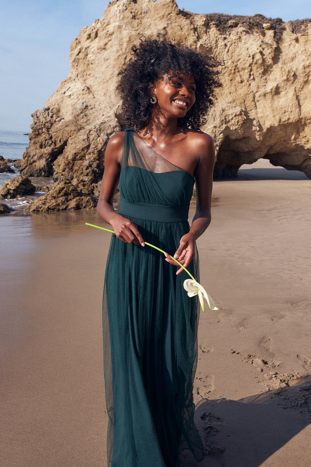 Radiant Entrance Emerald Green Tulle One-Shoulder Maxi Dress | Lulus (US)