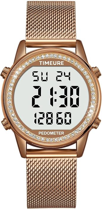 Women's Step Counter Pedometer Watch with Stainless Steel Bracelet, Stylish Design, No App, No Ch... | Amazon (US)