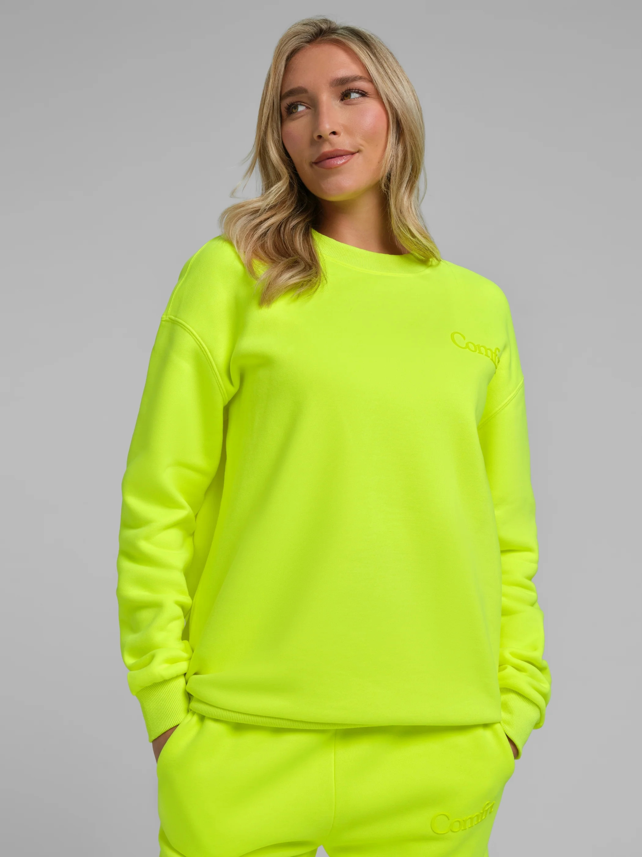 Comfrt Neon Minimalist Crew Sweatshirt | Electric Yellow | Oversized | XS | Comfrt