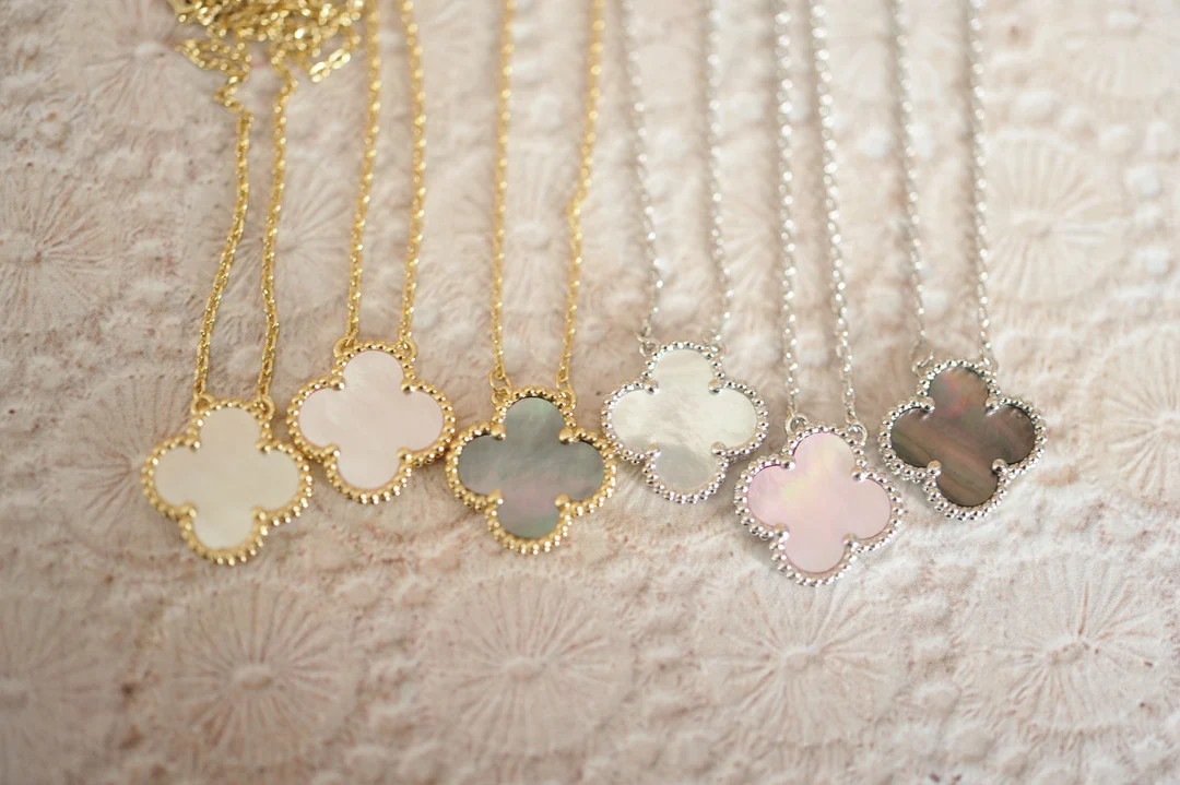 One MOP Clover Necklace, Mother of Pearl Single Clover Pendant, White, Pink, Gray MOP Clover, Gol... | Etsy (US)