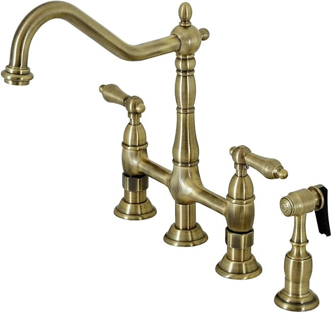 Kingston Brass KS1273ALBS Heritage 8-Inch Kitchen Bridge Faucet with Brass Sprayer, Antique Brass | Amazon (US)