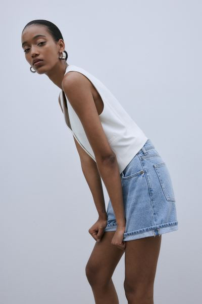 High Waist Denim Shorts - High waist - Short - Light denim blue - Ladies | H&M US | H&M (US + CA)