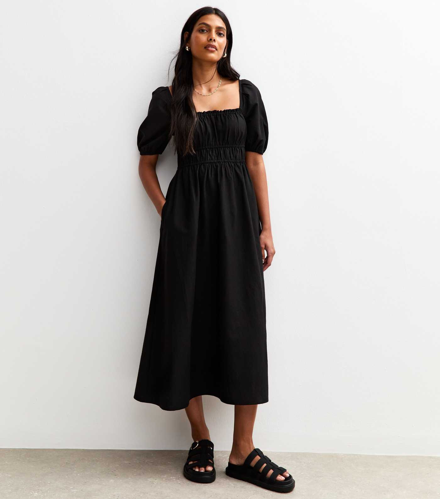 Black Puff Sleeve Midi Dress | New Look | New Look (UK)